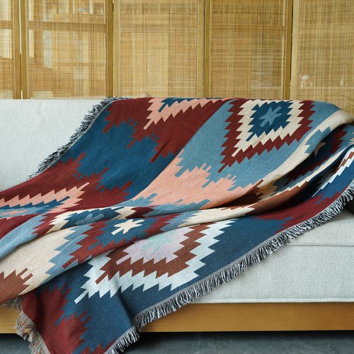 DUKUSEEK Camping Blanket with Aztec Pattern, Warm Stadium Blankets for Cold Weather, Portable, Wearable Outdoor Throw Blankes for Sporting Events, Concerts, Couch, Sofa 87" x 63"