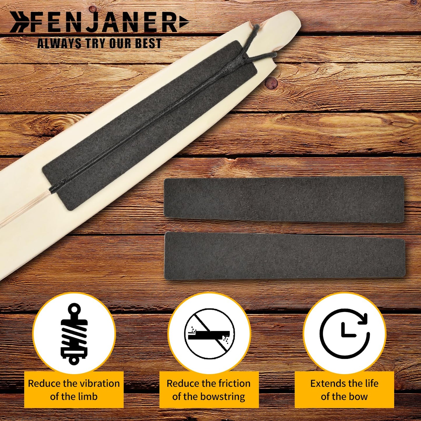 FENJANER Archery Hair Arrow Rest & Limb Silencers - 2 Packs Leather Adhesive Backed Sticker Traditional Bow Limb Protection Strip & Arrow Rest, Recurve Long Bow Hunting Shooting Accessories