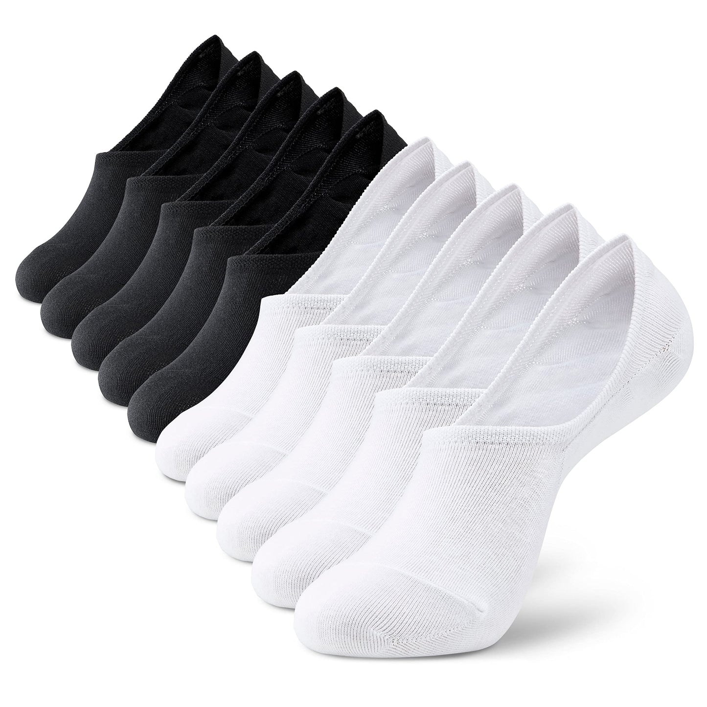 MONFOOT Men's/Women's 10 Pairs Invisible No Show Non slip Socks, White Black Small Multipack