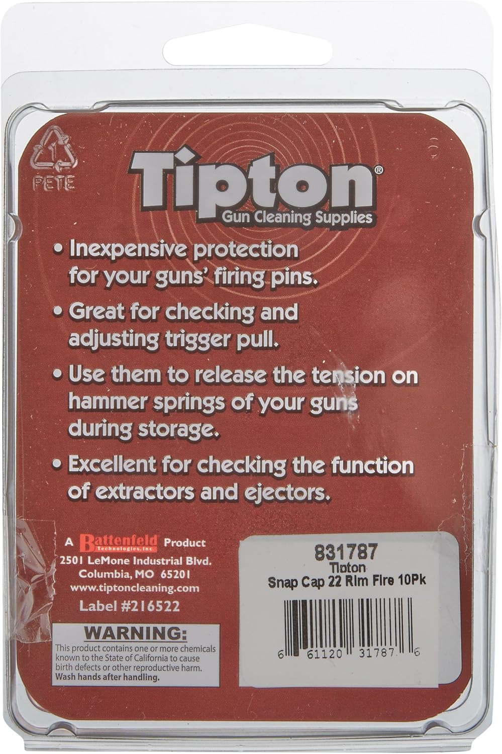Tipton Rifle Snap Caps with False Primer and Reusable Construction for Dry-Firing, Practice and Safe Firearm Storage, 2 Pack