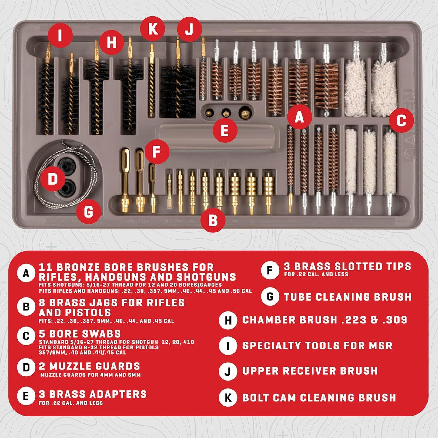 Allen Company Universal Gun Cleaning Kit & Tool Box - Rifle, Shotgun & Handgun Gun Cleaner Kit - 66-Piece - Gun Accessories for Men and Women - Cleaning Kit Gun Case - Black/Gray