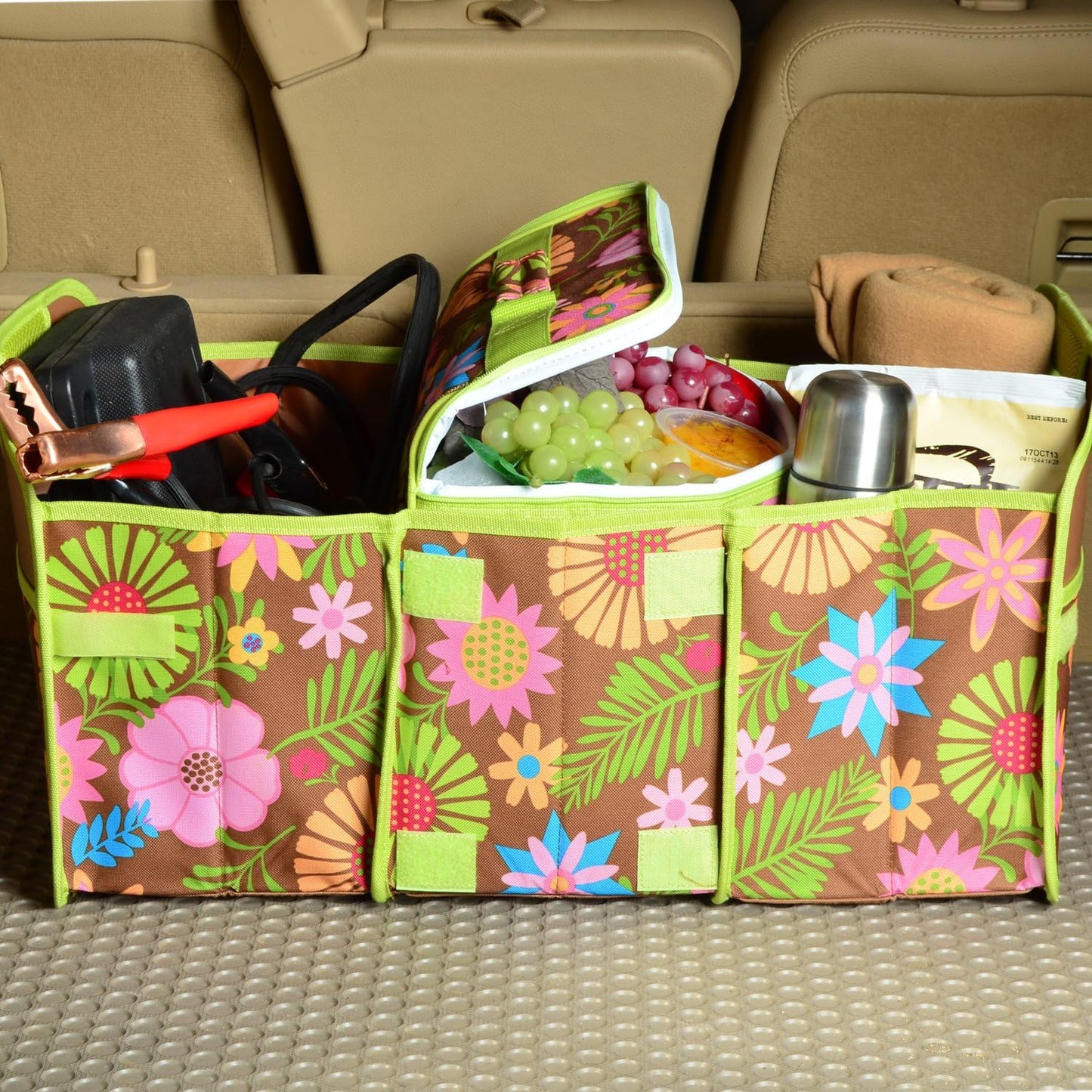 Picnic at Ascot Original Folding Trunk Organizer With Cooler, Red Chevron