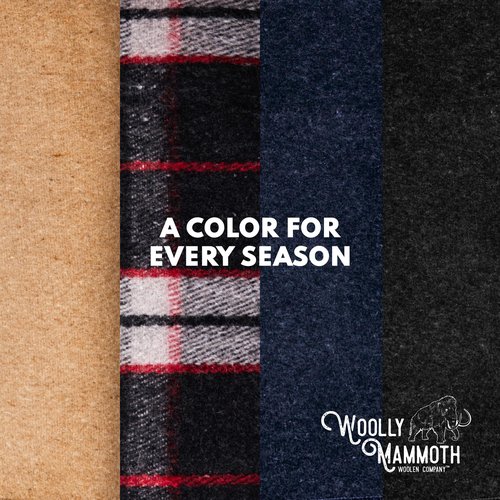 Woolly Mammoth Wool Blanket - 50% Wool, Warm Thick Travel & Outdoor Cover - Machine-Washable Winter Throw (85 x 47 in, Grey/White/Red)