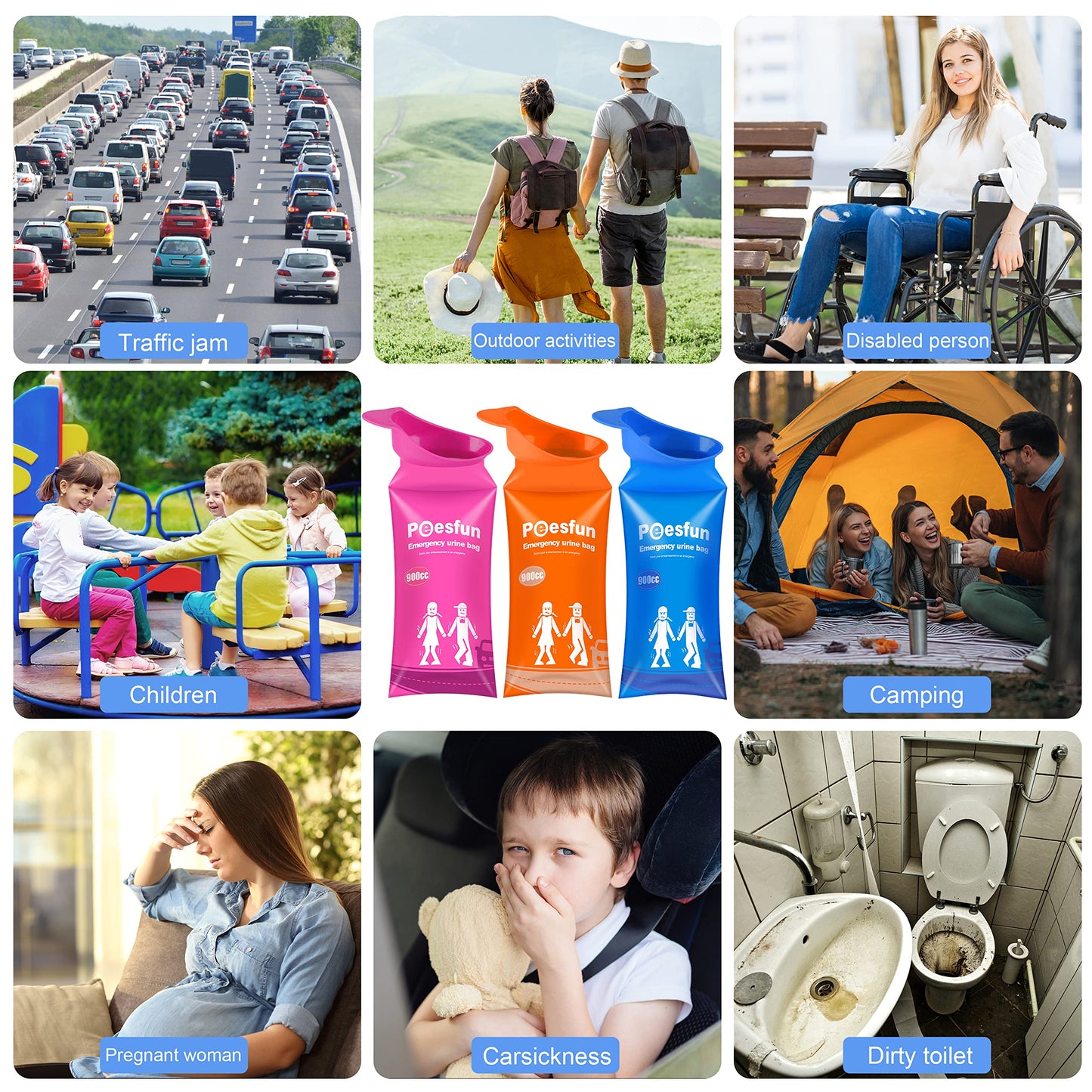 Disposable Urinal Bag, Upgraded 900ML Emergency Urine Bag, Pee Bags for Travel, Urinals Portable for Car, Universal Urinal Bag for Men, Women and Children, Essential for Outdoor Travel