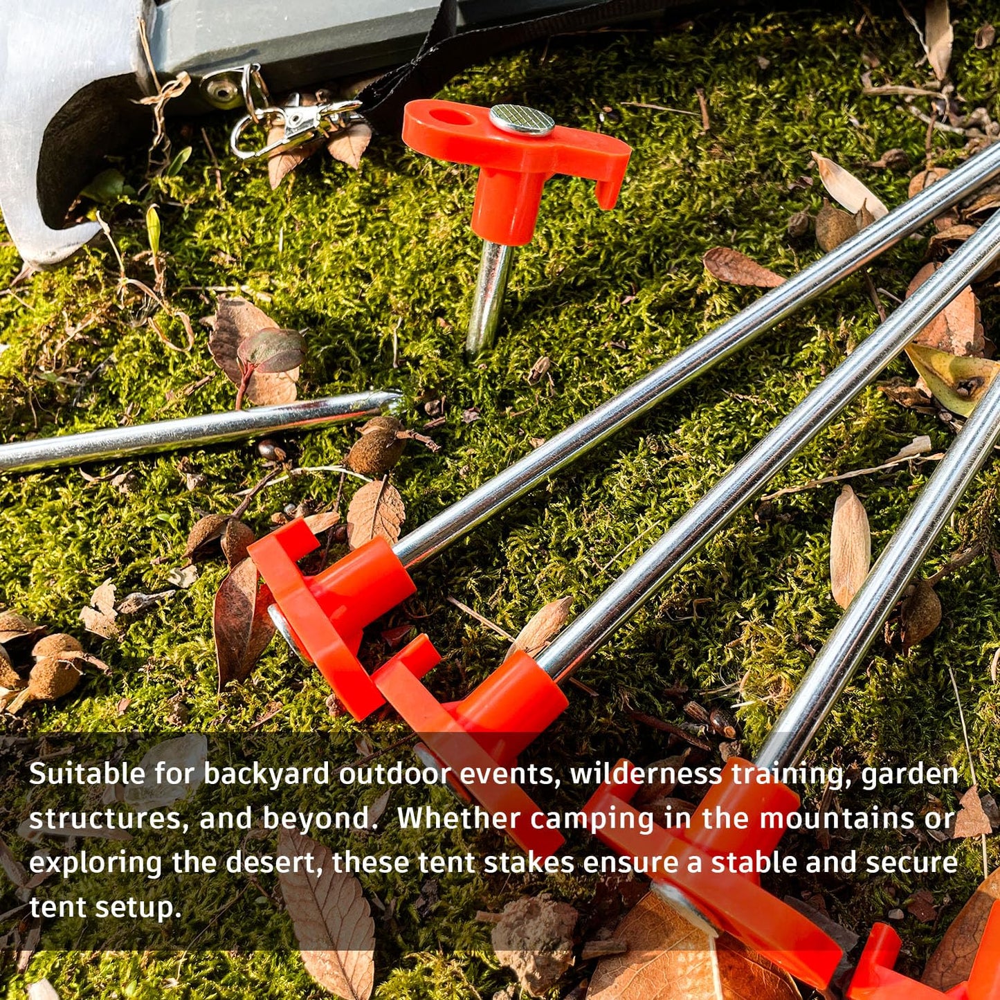 TEOYNGU 10PCS Tent Stakes Heavy Duty Camping Tent Stakes 7Inch Non-Rust Metal Tent Pegs with 10pcs Rubber Protective Sleeve (Orange)