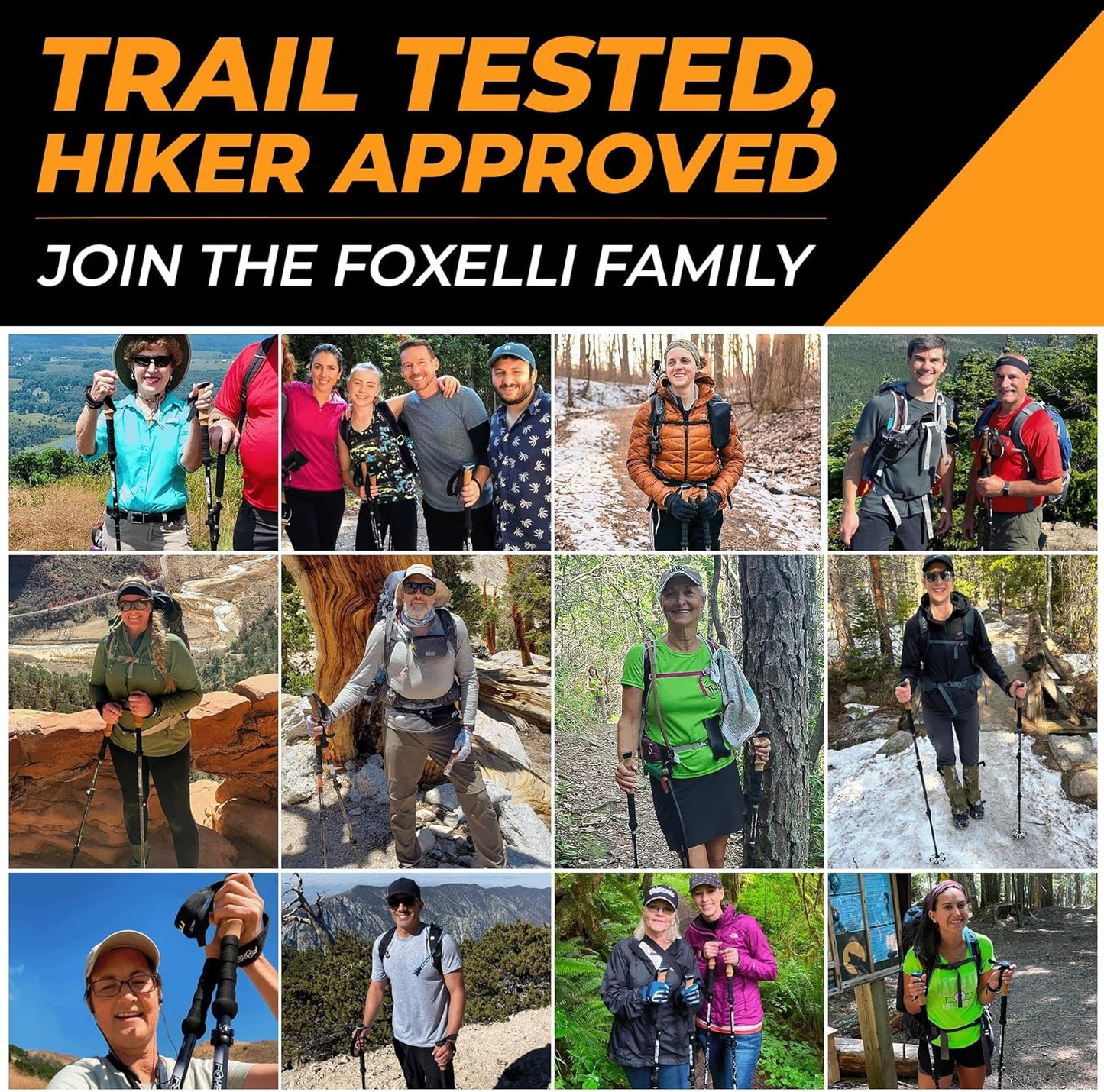 Foxelli Carbon Fiber Trekking Poles – Lightweight Collapsible Hiking Poles with Cork Grips, Lever Locks & All Terrain Accessories