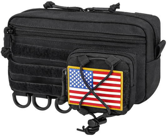 JIPIMON Tactical Molle Pouch, Water-Resistant Admin Pouch with US Flag Patch, Utility Molle Pouches for Tactical Vest Backpack (Black)