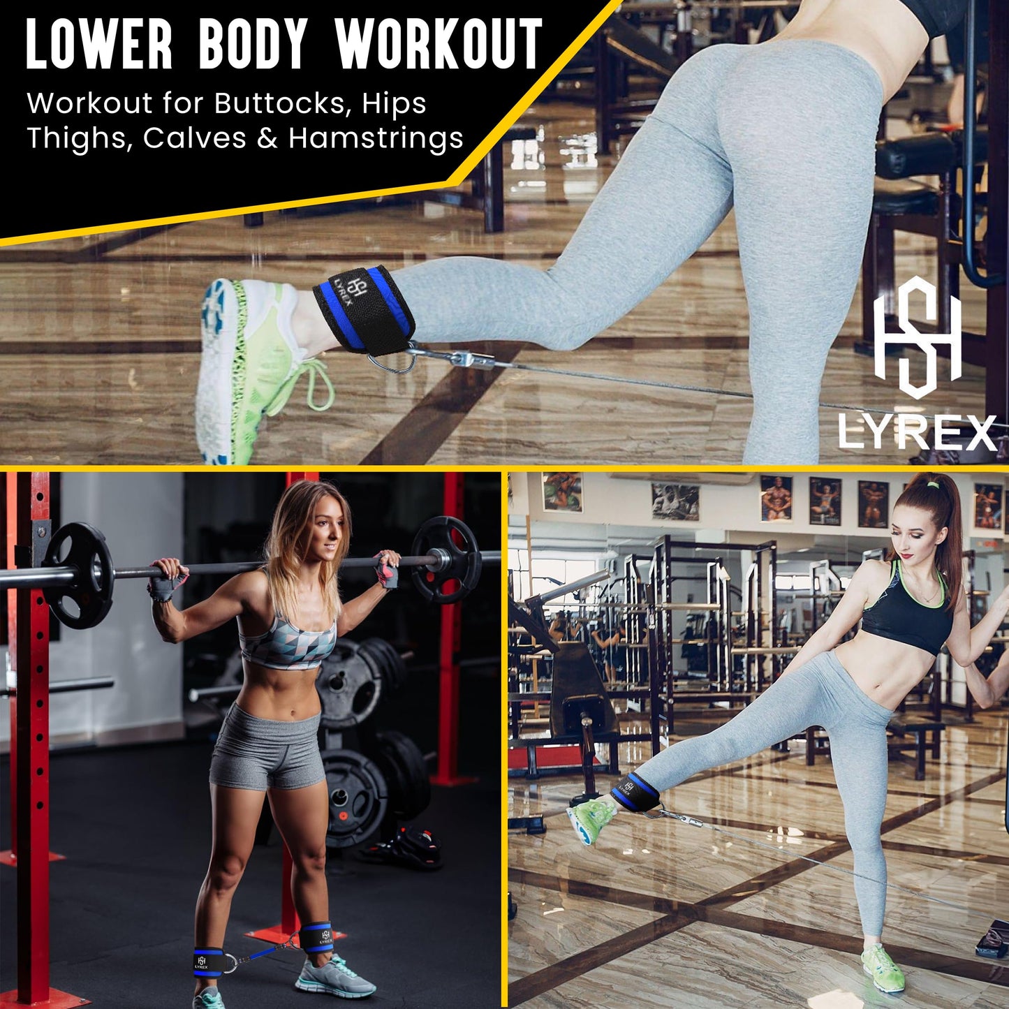 Ankle Strap for Cable Machine and Strength Training - Premium Padding for Comfort, Ankle Cable Starps for Workout, Compatible with Glute Kickback, Leg Extension, Leg Press, Hip Abductors & lower body exercises- Blue