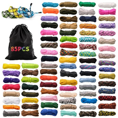 CONEHOY 85 Pcs Paracord 550 Combo Kit 10 Feet Tent Rope Multifunction Parachute Paracord Bracelet Making Kit Outdoor Survival Rope with Drawstring Bag for Making Lanyard Dog Collar Great Gift