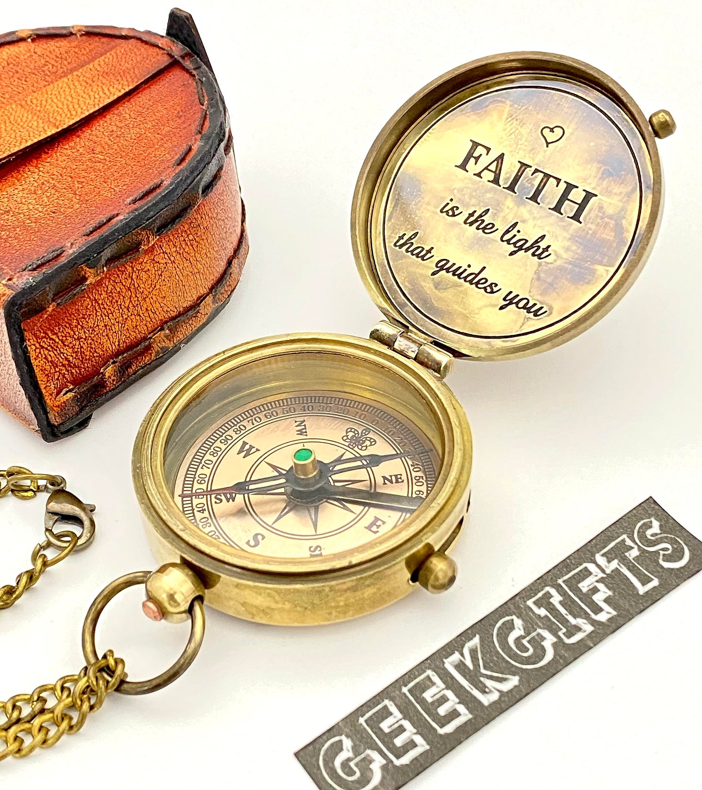 Faith Compass – Inspirational Gift for Men & Boys | Christian Baptism, Communion, Confirmation, or Graduation Present | “Faith is The Light That Guides You” Engraved | Leather Box