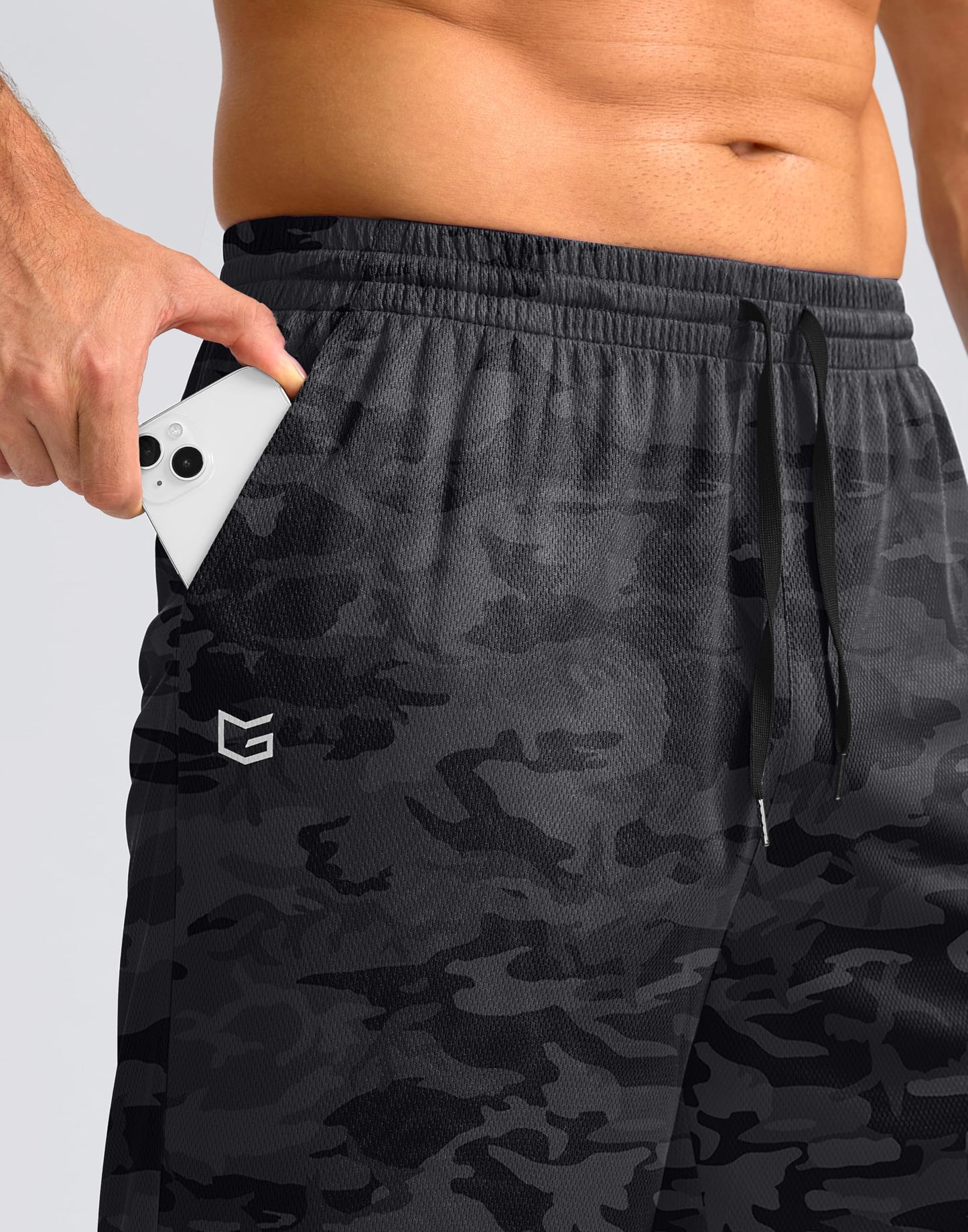 G Gradual Men's Athletic Shorts with Pockets 9" / 11" Long Basketball Shorts Lightweight Quick Dry Gym Workout Shorts for Men(Gray Camo,XL)