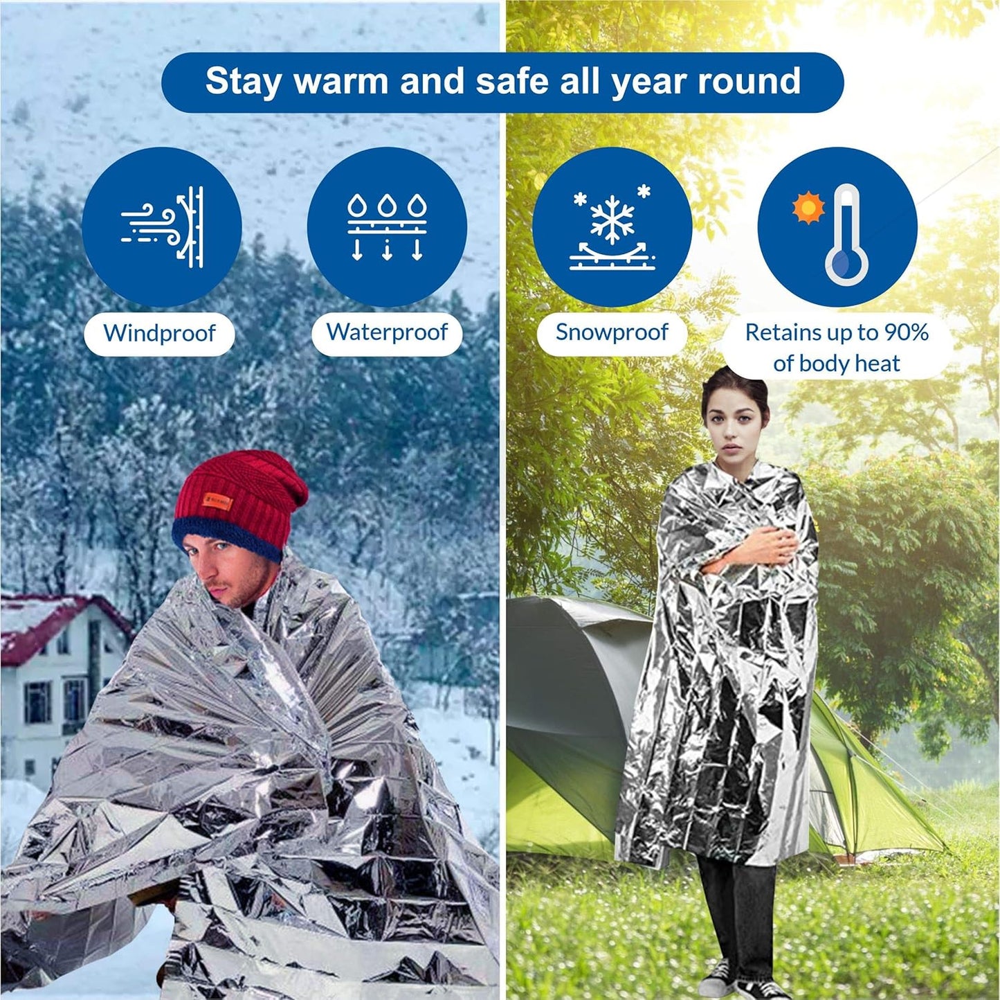 Primacare HB-10 Emergency Mylar Thermal Blankets – 10 Pack, 84" x 52", Silver – Reflective, Waterproof, Retains 90% Body Heat – for Survival, First Aid, Outdoors, Camping, EMS