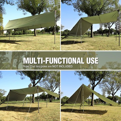 REDCAMP 10x17ft Large Waterproof Camping Tarp, Hammock Rain Fly with UV50+ Sun Protection, 8 Guy Lines & Stakes, Backpacking Tent Shelter for Camping, Hiking, Beach (Green)