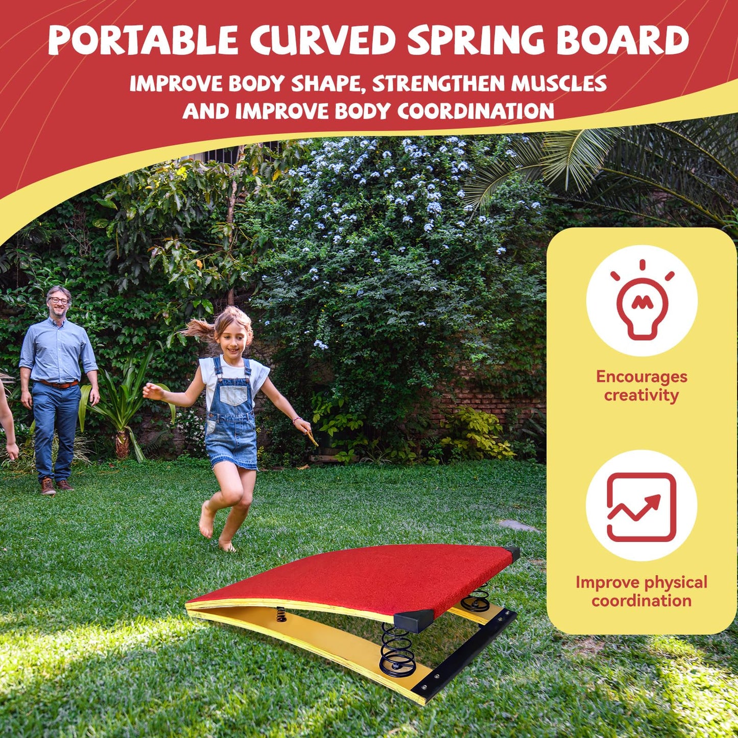 4 Springs Gymnastics Springboard for Kids, 31.5"X19.7" Vaulting Training Spring Boards Gymnastics, Portable Curved Spring Board Gymnastics Vault with Anti-Slip Mat for Outdoor Training Exercise