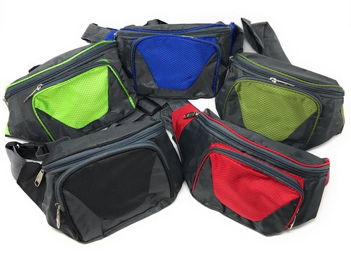 Deluxe Bulk 5 Pack of Colorful Sling Bag Waist Fanny or Cross Chest Packs - Perfect Hip Day Bag - Large 2 Pocket Design with Adjustable Snap Buckle