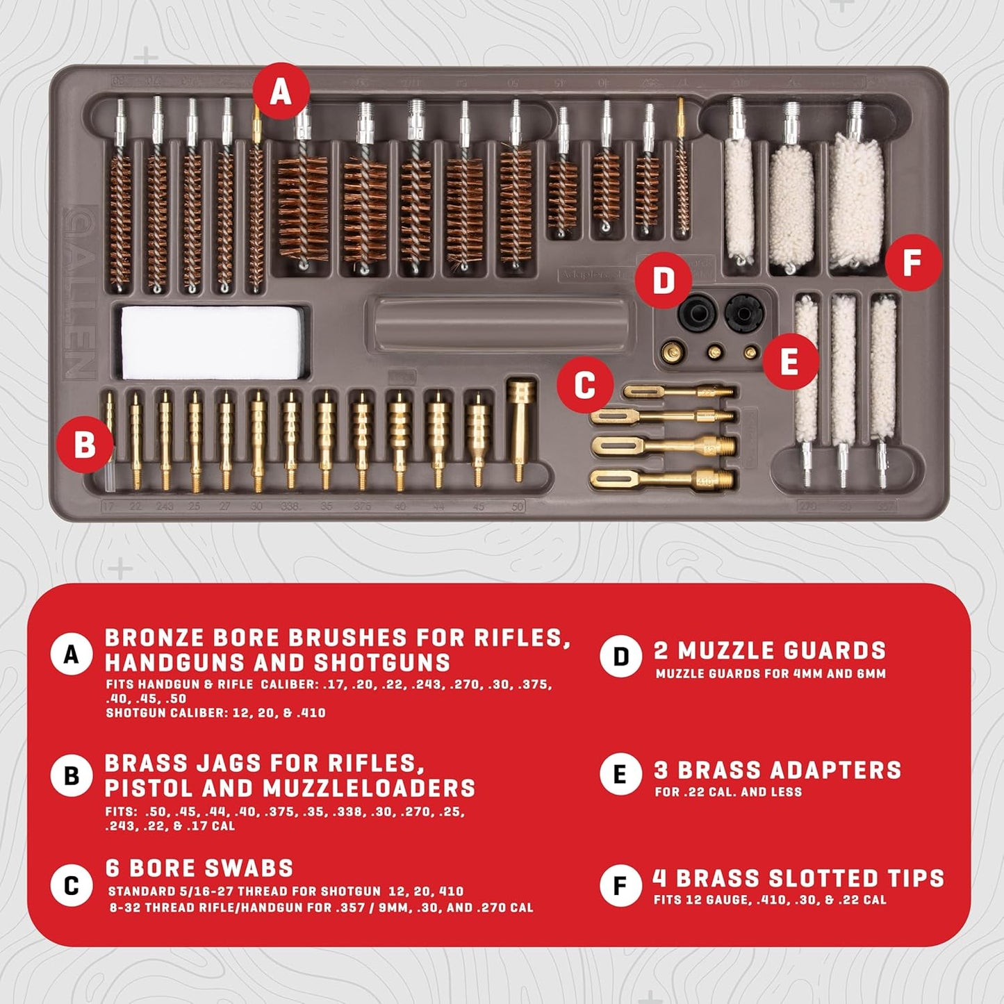 Allen Company Universal Gun Cleaning Kit & Tool Box - Rifle, Shotgun & Handgun Gun Cleaner Kit - 65-Piece - Gun Accessories for Men and Women - Cleaning Kit Gun Case - Black
