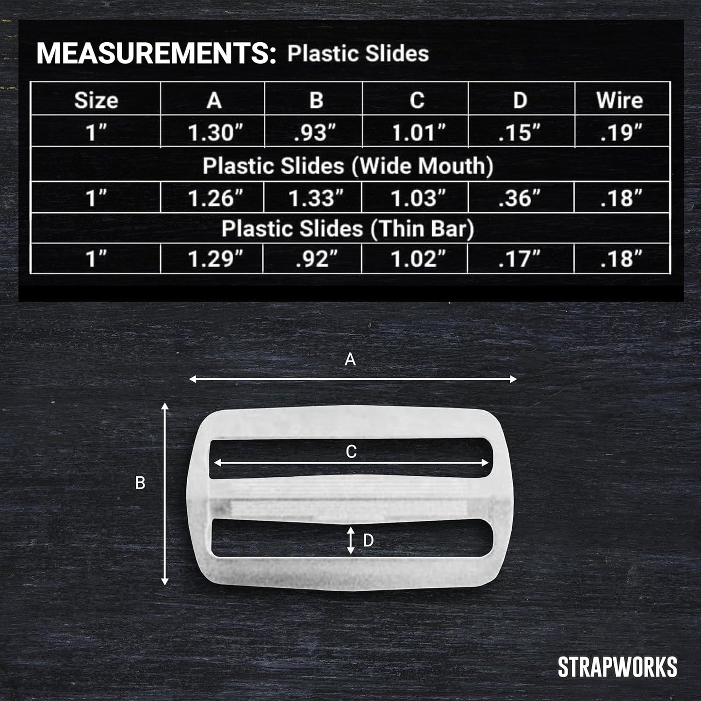 White Plastic Tri-Glide Slide – for Bag Straps, Rifle Slings, Dog Collars - 1 Inch, 10 Pack