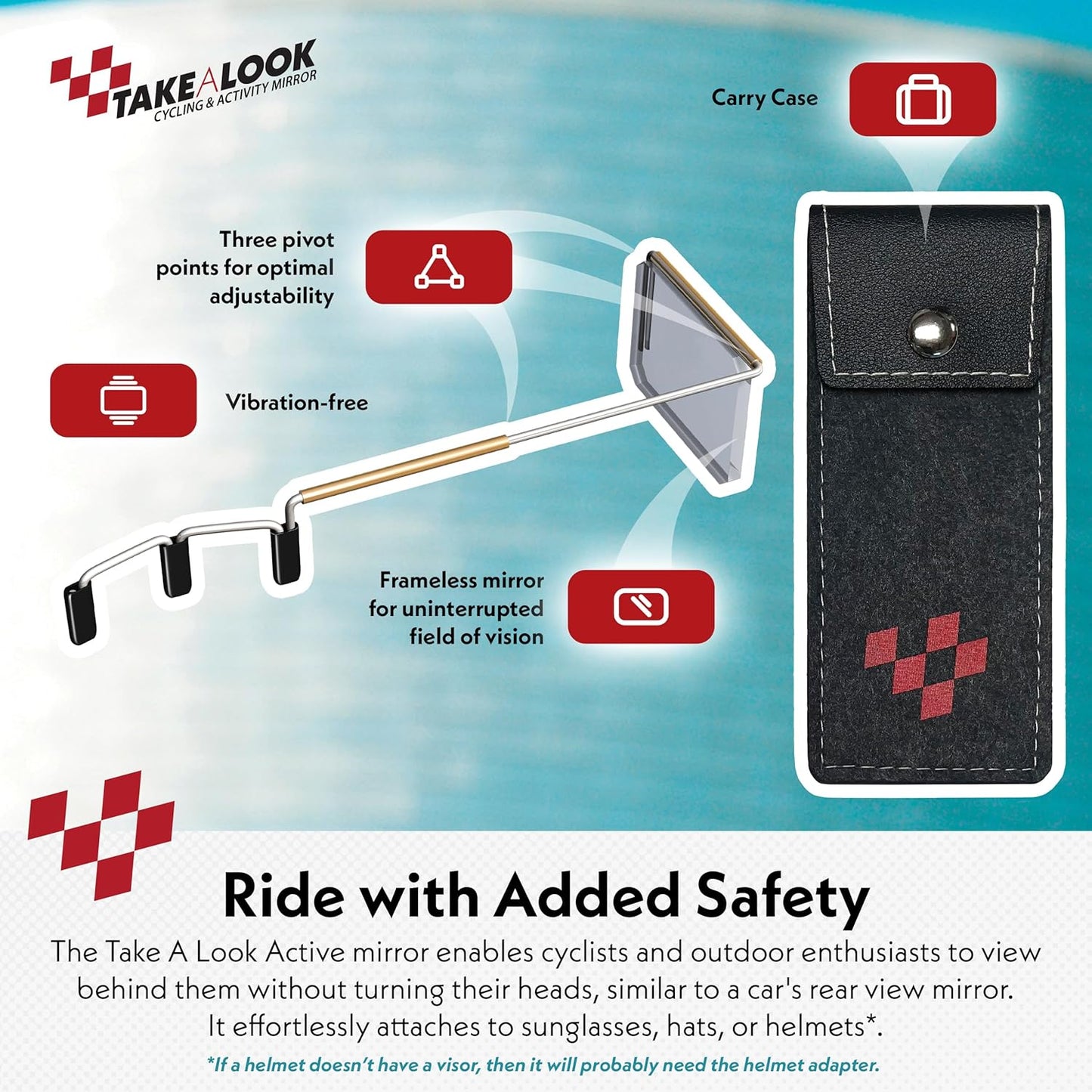 Take A Look Active Original Activity Mirror for Sunglasses, Bike Helmets, or Visors Rear View Mirror for Cycling and Other Outdoor Activities