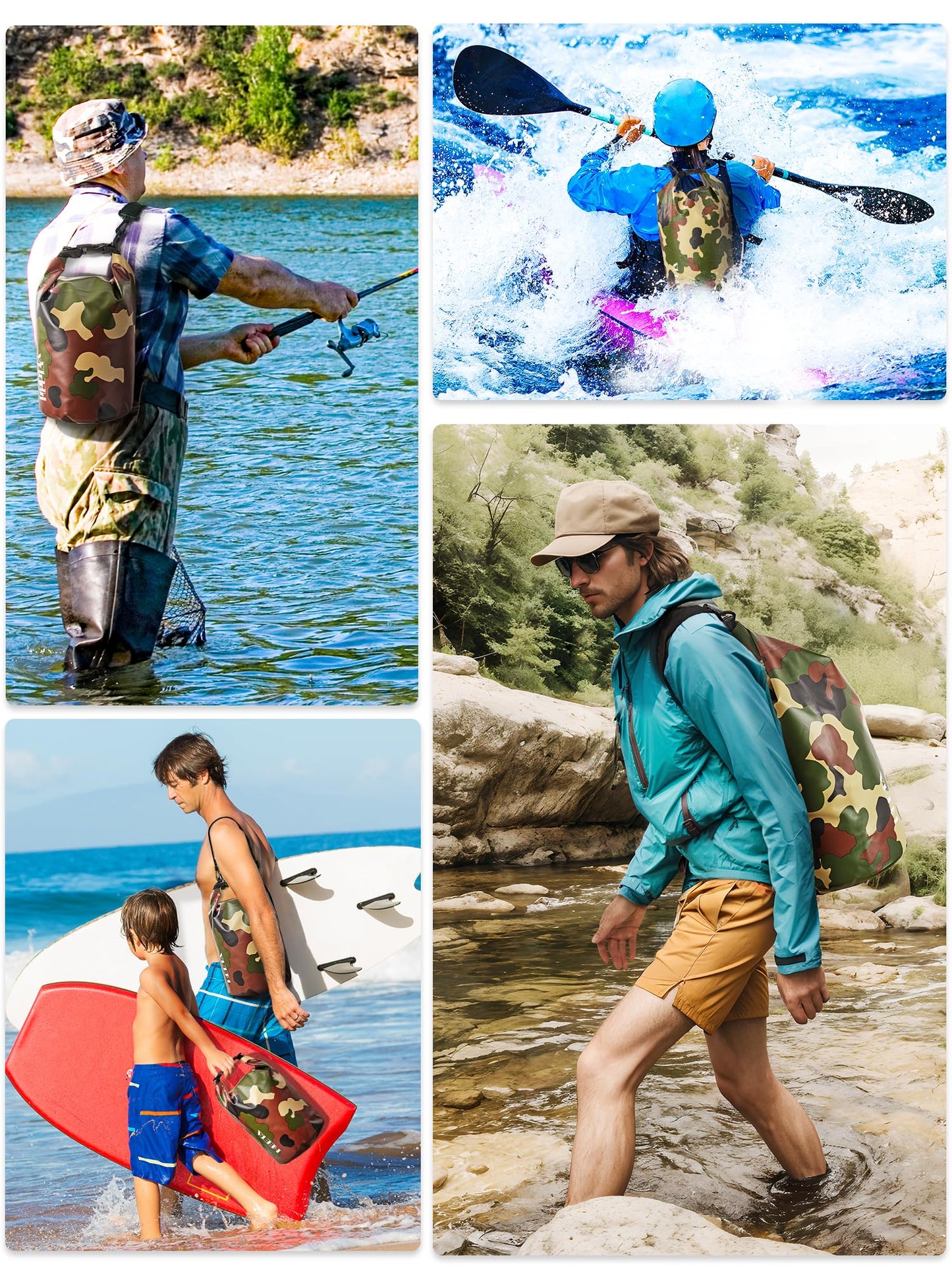 HEETA Waterproof Dry Bag for Women Men, Roll Top Lightweight Dry Storage Bag Backpack with Emergency Whistle for Travel, Kayaking, Boating, Camping, Beach, Cruise Ship Essentials (New Camouflage, 5L)