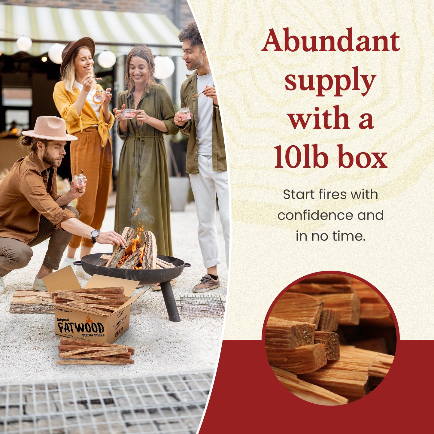 Fatwood Fire Starter Sticks 10 lbs | Premium Resin-Rich Pine Firewood | Fire Stick Ideal for Campfires, Fireplaces, Bonfires | Easy Fire Start with 2 Sticks | Camping Essentials | Comficove