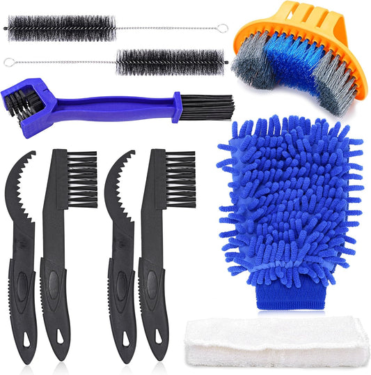 Oumers Bicycle Clean Brush Kit, 10pcs Motorcycle Bike Chain Cleaning Tools Make Chain/Crank/Tire/Sprocket Cycling Corner Stain Dirt Clean, Durable/Practical fit All Bike