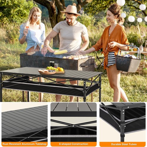 RELAX FIELD Folding Camping Table, Aluminum Roll-up Table with Storage Net and Carrying Bag, Outdoor Lightweight Camp Table for Picnic, Camping, Beach,Backyard, BBQ, Party, Patio