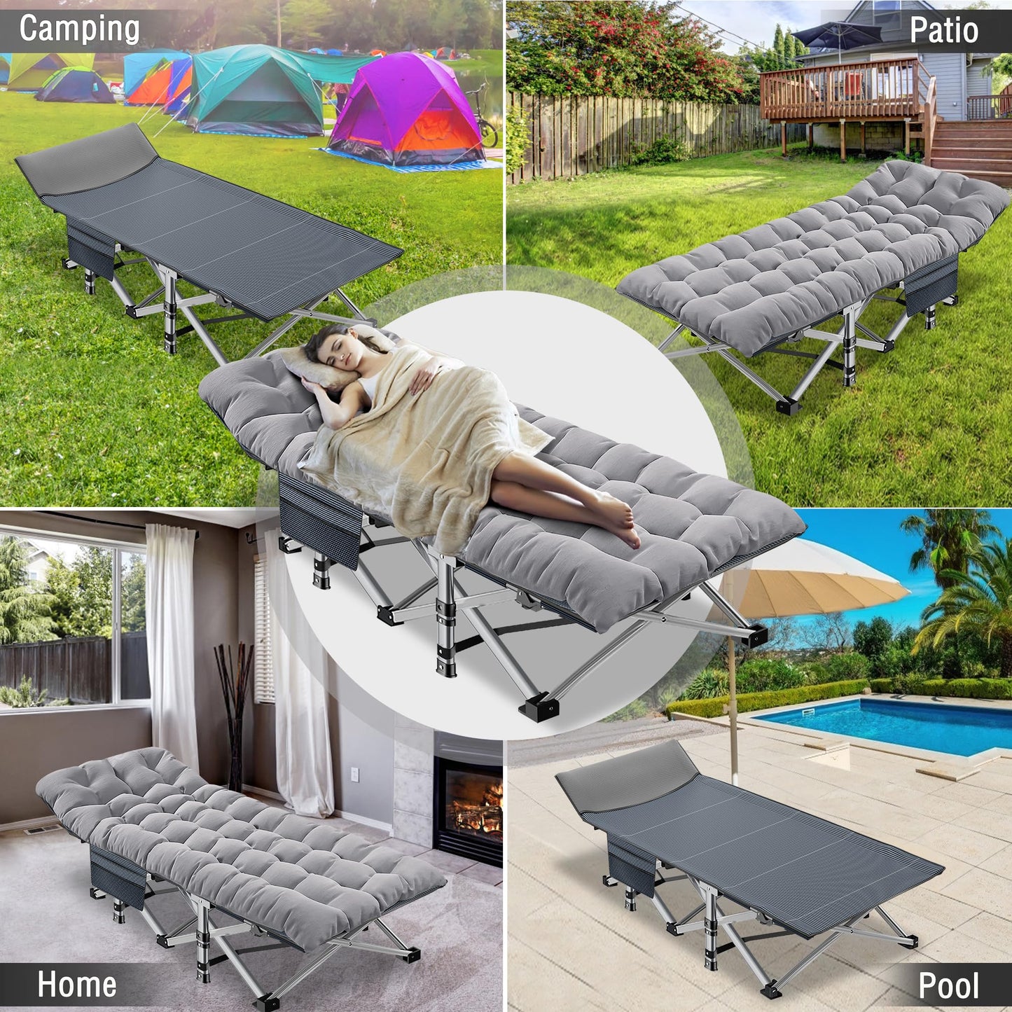 ABORON Oversized XXL Folding Camping Cot W/Mat for Adults, 78" L x 32" W x 18" H Heavy Duty Outdoor Bed with Carry Bag,1200 D Layer Oxford Travel Camp Cots