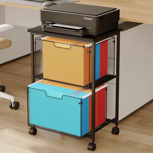 Letter/Legal Rolling File Cabinet Cart,2 Drawers Filing Cabinet for Home Office,Hanging File Folders Organizer for Under Desk Storage,Mobile Printer Stand with Wheels,Black(Patent Pending)