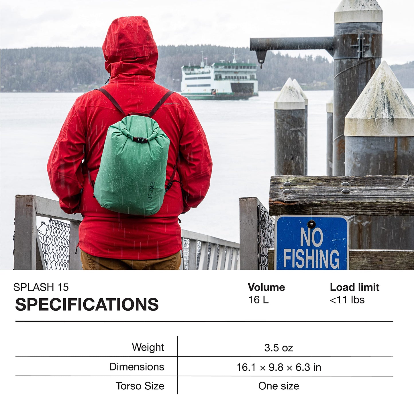 Exped Splash 15 Backpack | Extremely Versatile Pack | Light & Compact Rolltop Stuff Sack | Multi-Use Waterproof Daypack, Sage, 15L