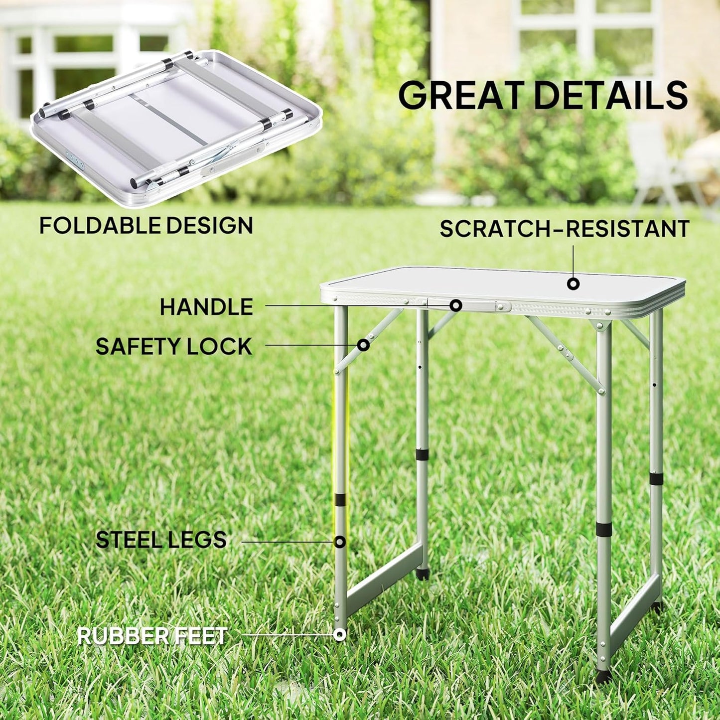 Outsunny 23" Folding Camping Table with Height Adjustability, Lightweight Portable Table with Carry Handle, Outdoor Folding Table Camping Accessories