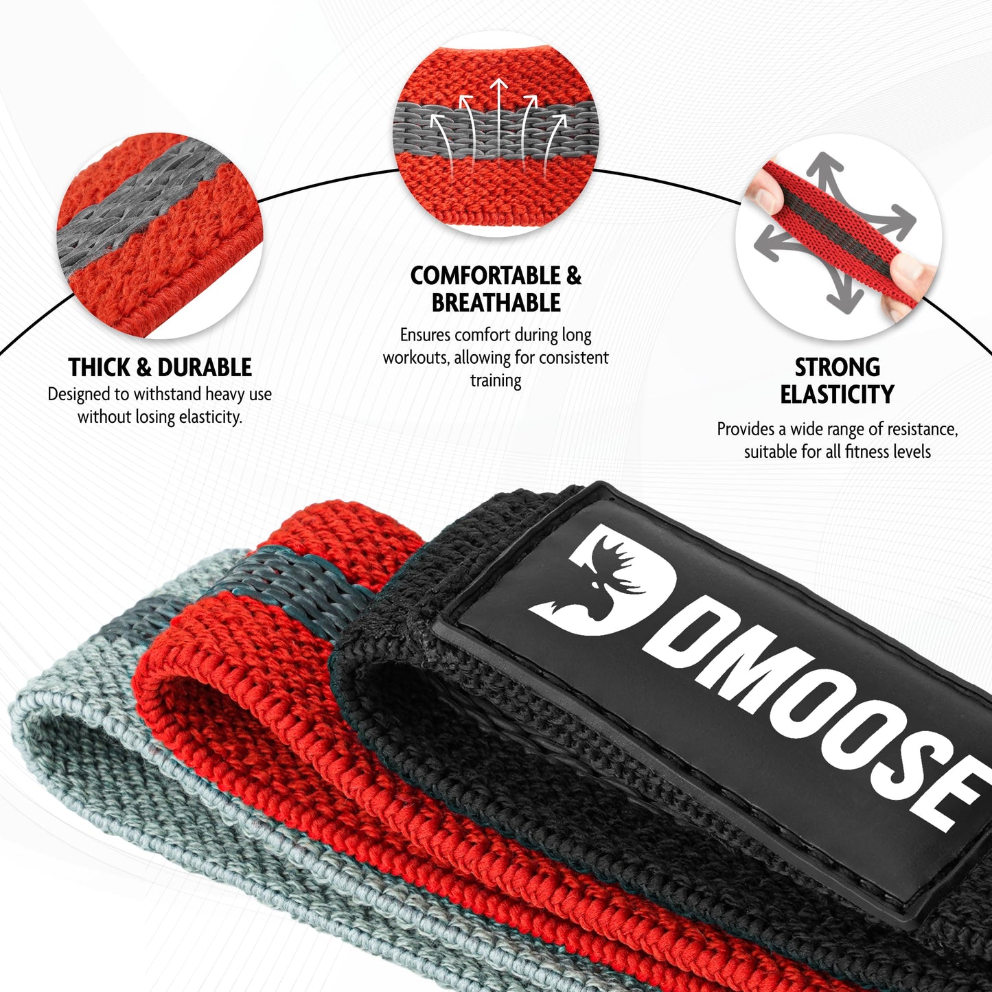 DMoose Fabric Resistance Bands for Working Out, Long Workout Bands, Pull Up, Thick Cloth, Long Resistance Band, Non Slip Long Bands for Working Out (Pack of 3)