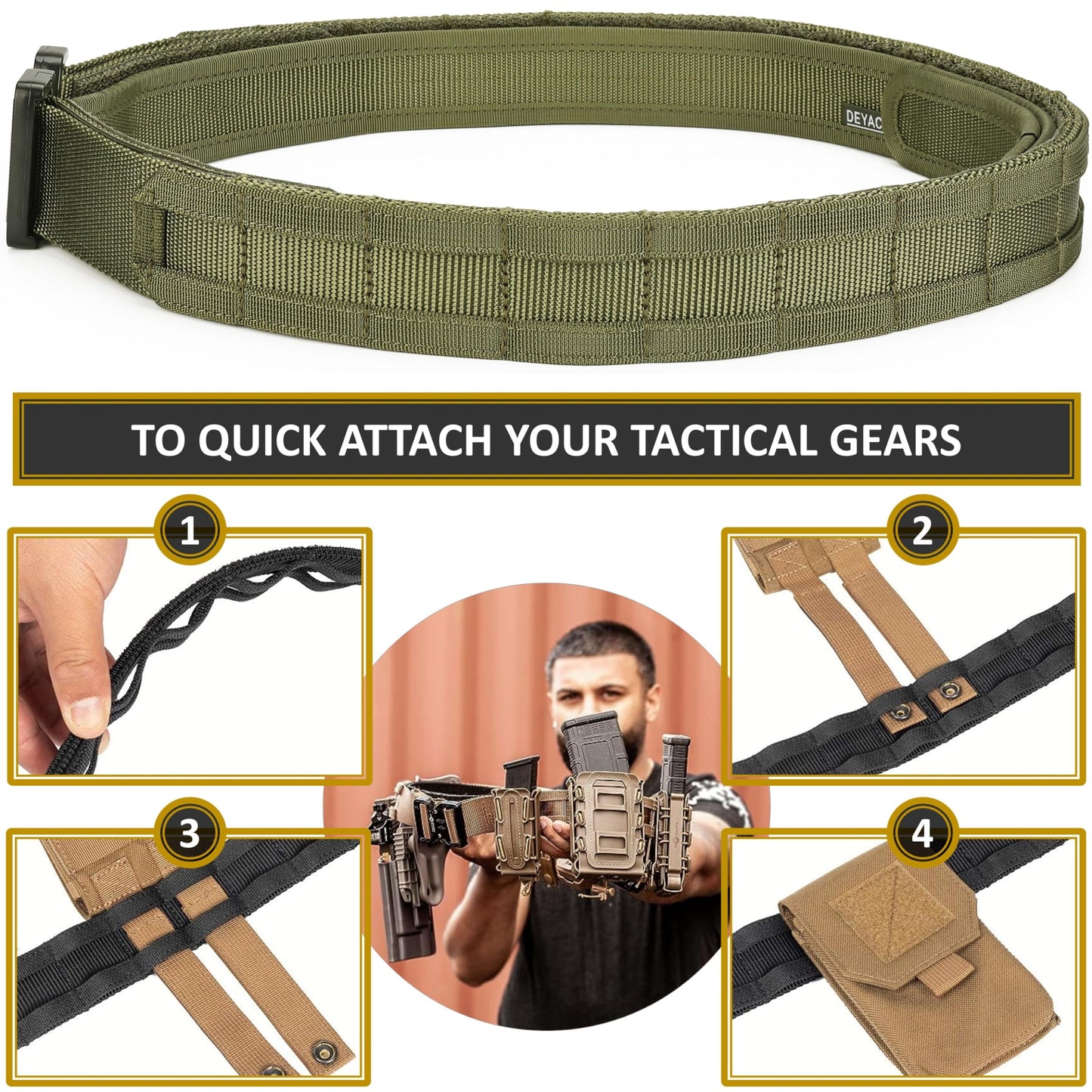 DEYACE Quick Release Battle Belt, 1.75'' Tactical MOLLE Heavy Duty and 1.5'' EDC Inner Belt for Law Enforcement, Shooter