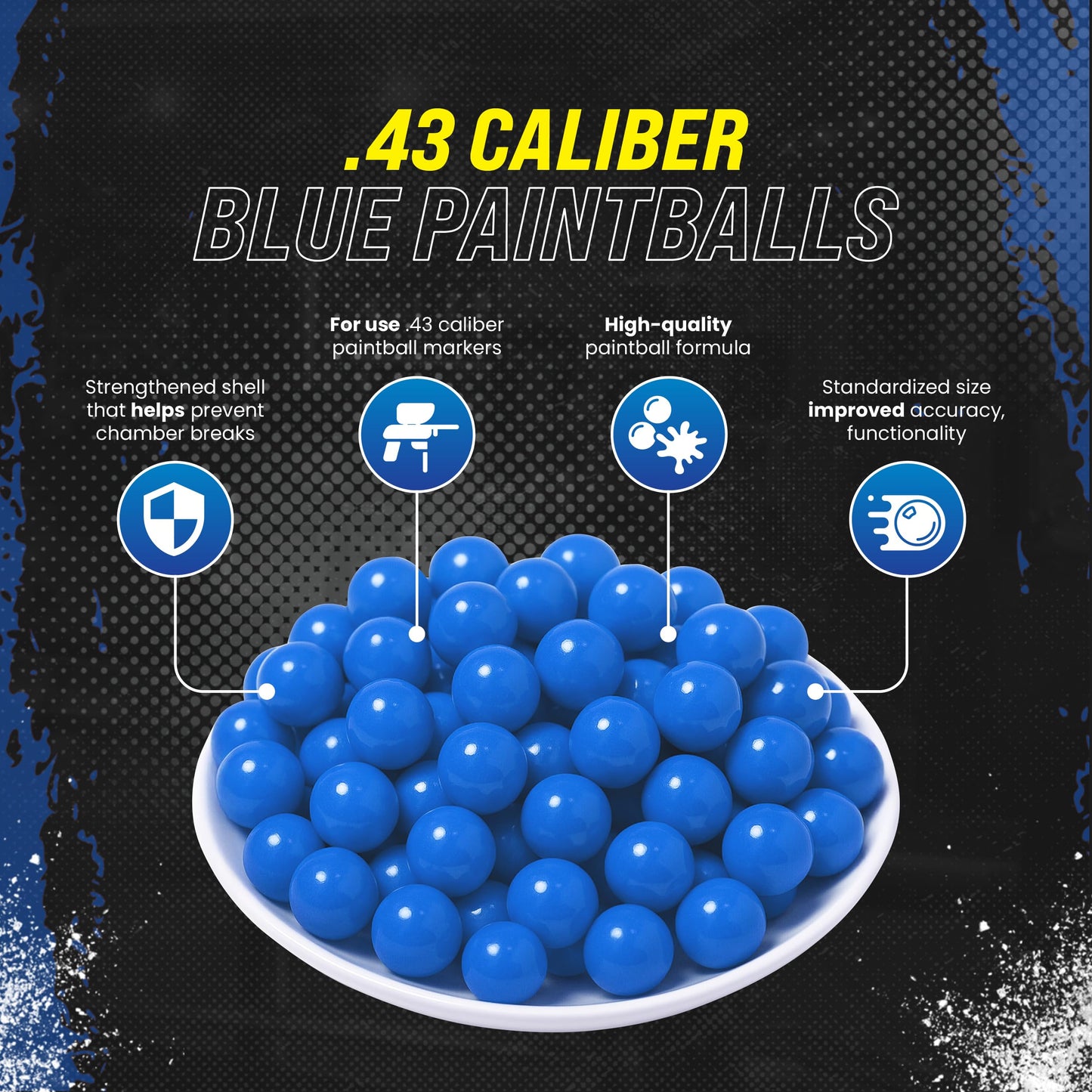 3Skull .43 Caliber Paintballs for Umarex T4E Paintball Pistols .43 Cal Ammo, Blue - 250 Count