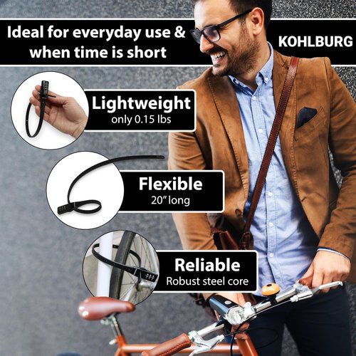 KOHLBURG Lightweight zip tie bike lock [20" short & secure 3-digit Combination Bike Lock] - compact & small cable lock as combo bike lock & helmet locks - bicycle accessories scooter stroller ski kids