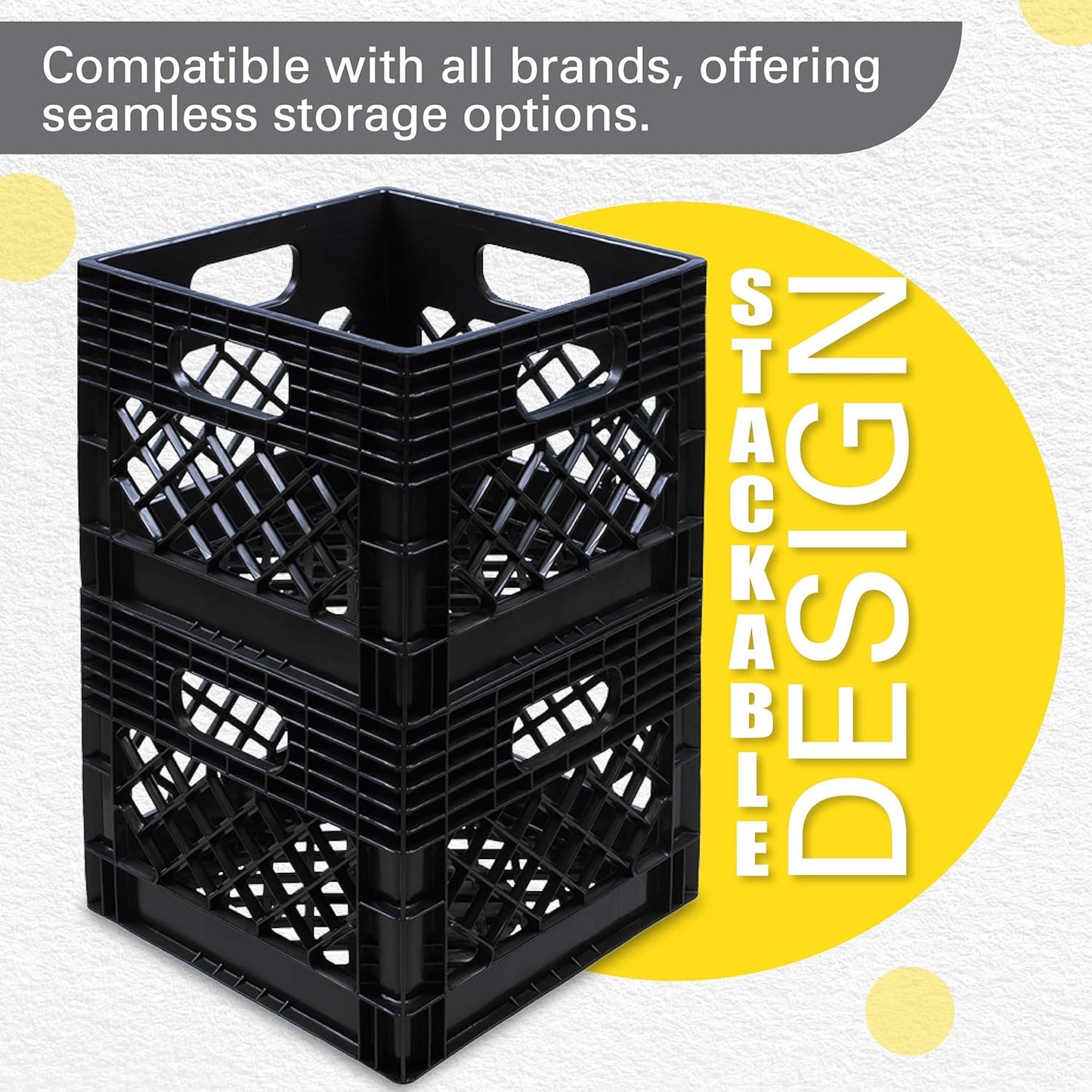ORGANIZE-IT! Authentic Milk Crate, 4 Pack, Black - Heavy-Duty Storage Crate, Easy-Grip Handles, Versatile Storage Crate Box, 13" L x 13" W x 11" H