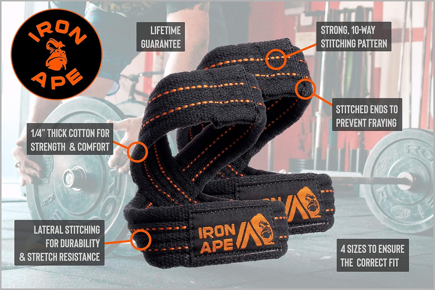 Figure 8 Straps for Deadlift, Weight Lifting, Shrugs, and Weightlifting. Heavy Duty Cotton, 4 Sizes