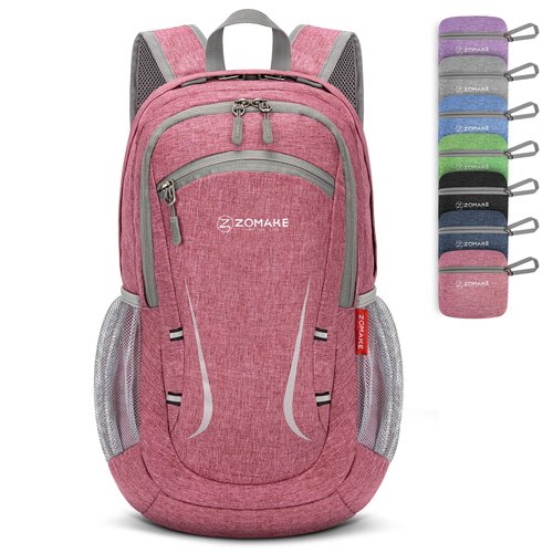 ZOMAKE Lightweight Packable Backpack 20L, Foldable Backpacks Small Daypack Hiking Daypacks Water Resistant Day Bag for Travel(Pink)