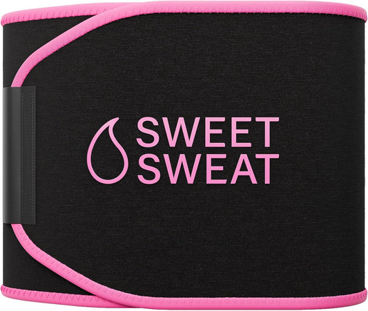 Sweet Sweat Waist Trimmer for High-Intensity Training - Adjustable Sweat Band for Men & Women, Black/Pink