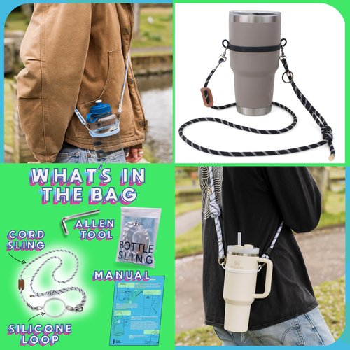 Single Handed Strong Crossbody Water Bottle Holder with Strap. Compatible with Stanley Tumbler, Simple Modern. Universal Water Bottle Carrier with Strap, Lightweight Water Bottle Sling Carrier