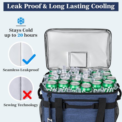 OPUX Cooler Bag, 60 Cans Insulated Soft Collapsible Portable Cooler, Soft Sided Leakproof Cooler for Beach Camping with Shoulder Strap, Ice Chest for Travel Road Trip Picnic, Navy Blue