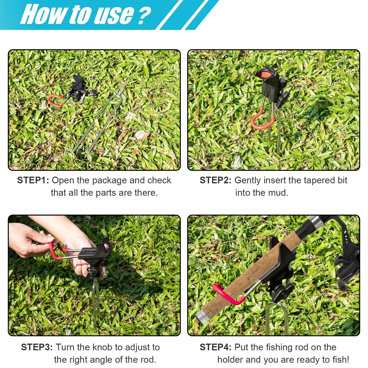 ReeMoo 2Pack Fishing Rod Holders - Bank & Ground Fishing Pole Holders, 360 Adjustable Universal Stand, Relax Your Hands