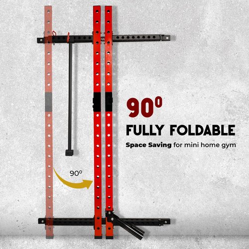 Yes4All 2" x 2" Tube with 1" Hole Space Saving Folding Wall Mounted Squat Rack for Home Gym, 1000lbs Capacity Steel Power Cage with Adjustable Pull-Up Bar, 360 Degree Landmine & Strong Steel J-Hooks