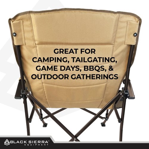 Black Sierra Oversize Camping Chair for Adults Supports 500 lbs, XL Heavy Duty Hard Arm Folding Chair, Steel Frame Durable Padded Outdoor Seat, Portable Fold Up Chair w/Cup Holder and Storage Bag