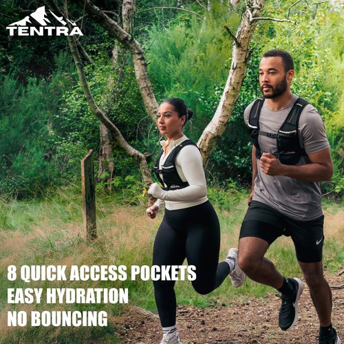TENTRA Running Phone Holder Vest with 500ml/17oz Running Water Bottle | Waterproof Phone Pouch Reflective Vest | 8 Pockets, Lightweight Hydration | Accessories for Men & Women