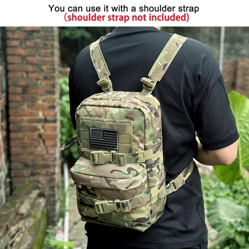 Tactical Mini Molle Hydration Pack,Molle Hydration Carrier with US Flag Nylon Water Resistant,Hydropack 2L Water Bladder for Tactical Vest Backpack(CP)