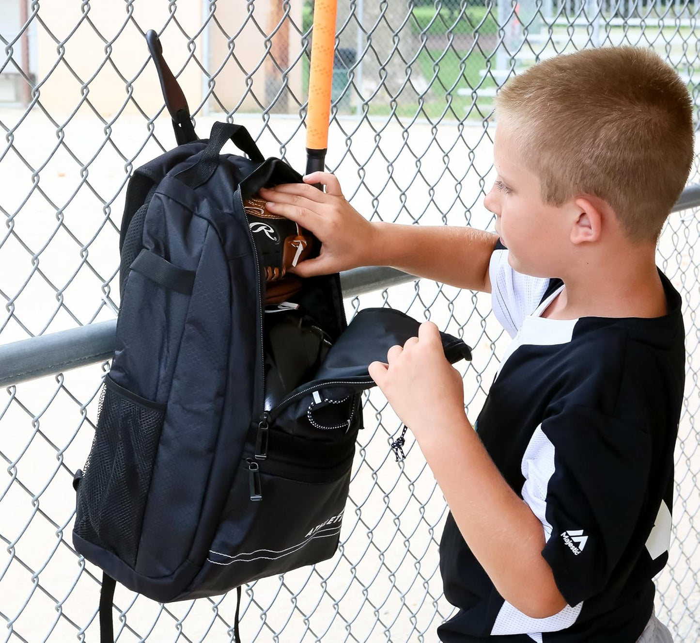 Athletico Youth Baseball Bag - Bat Backpack for Baseball, T-Ball & Softball Equipment & Gear | Holds Bat, Helmet, Glove | Fence Hook (Black)