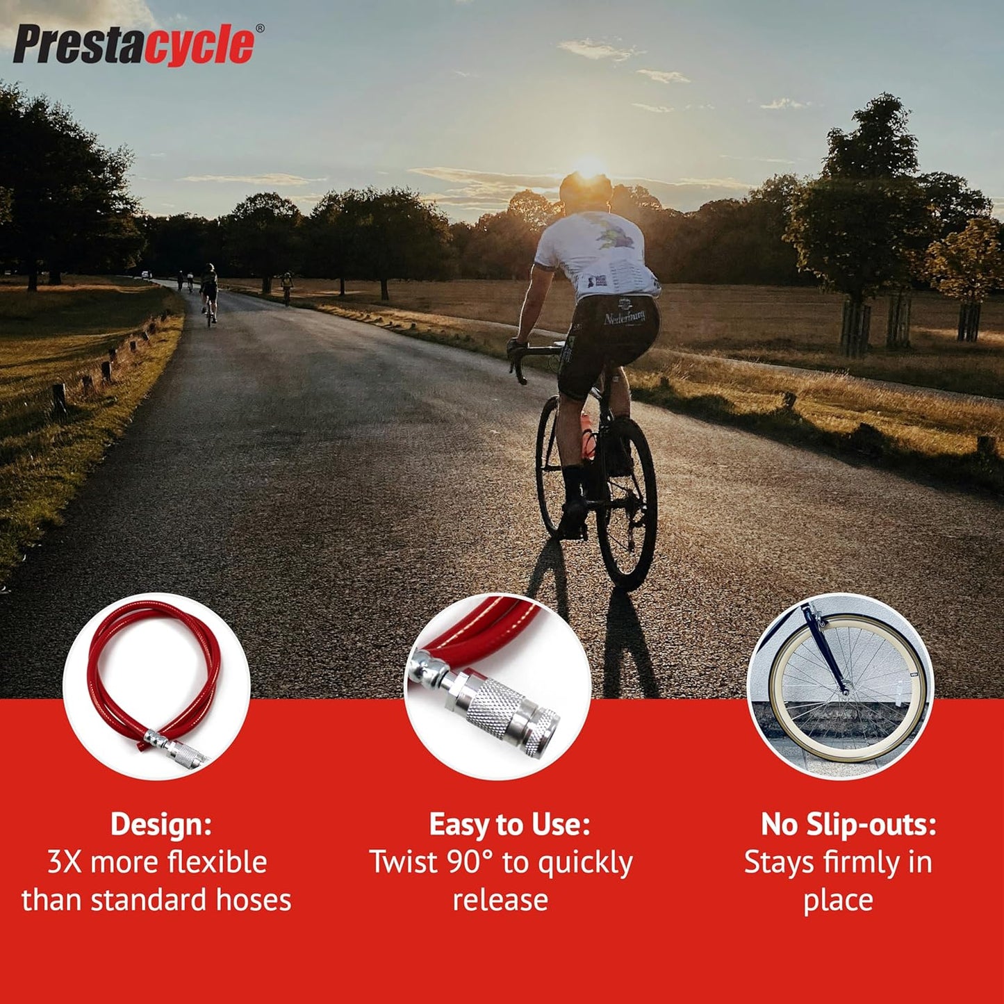 36-Inch Red 3-Way Presta Air Hose for Pump Upgrade - Durable & Flexible