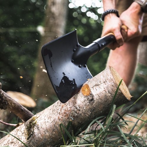 Boker Plus® Shovel M1874 - German Field Spade with Wooden Handle - Army Short Spade Based on Historic Pioneer Spade - Short Outdoor Shovel with Bag for bushcraft, Camping and Survival Equipment