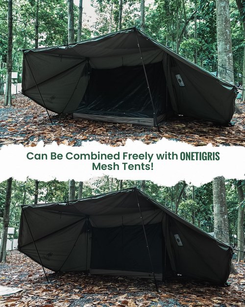 ROC Shield Canvas Hot Tent, Fire-Retardant Bushcraft Shelter with Tent Poles/Rain Cap