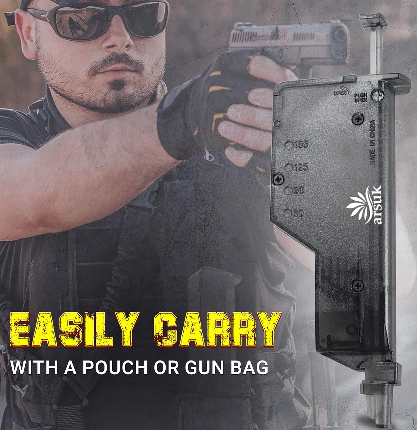 ARSUK 6mm Airsoft Speed Loader with Adapter – Fast Reloading Tool for 90/155/1600 Rounds